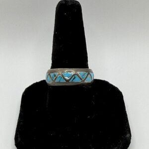 Heavy 925 Sterling Silver Turquoise Band Ring Size 10.25 Vintage Southwestern